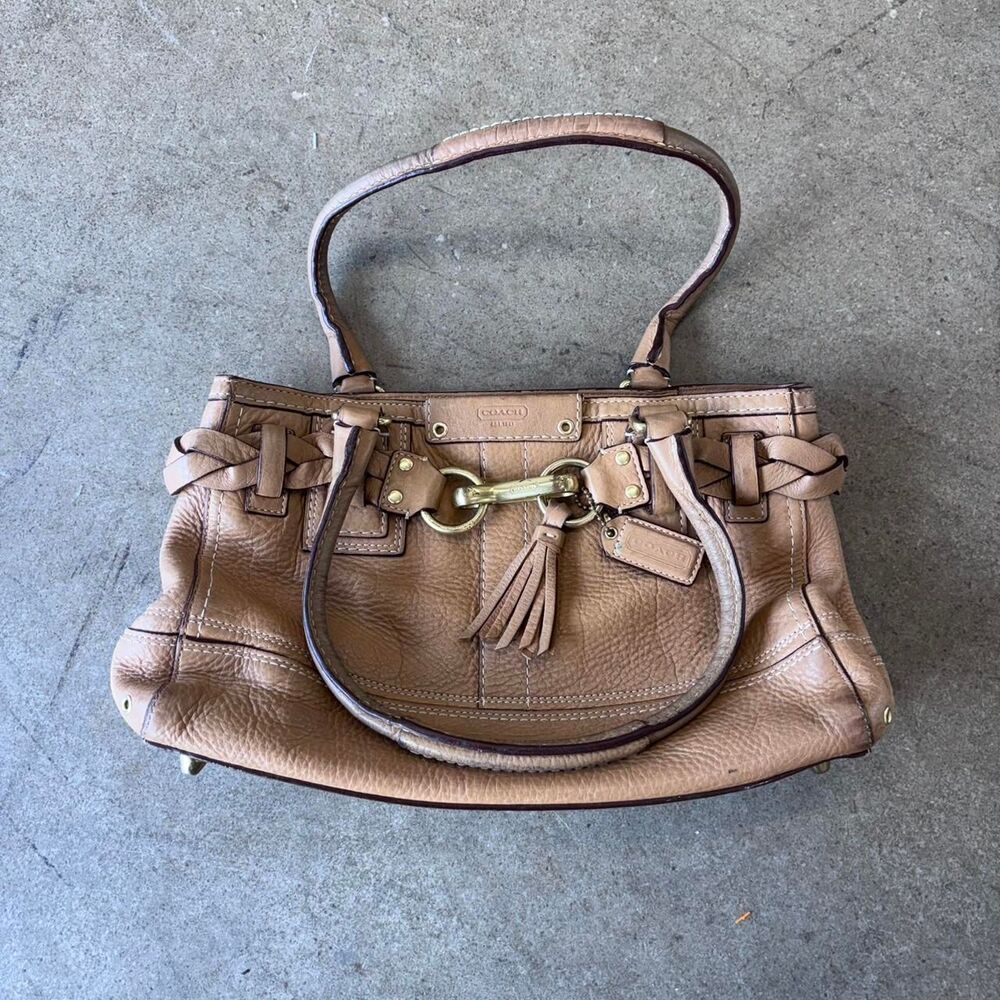 Vintage 2000s Y2K Coach Hampton Green Pebble Leather Satchel Handbag
